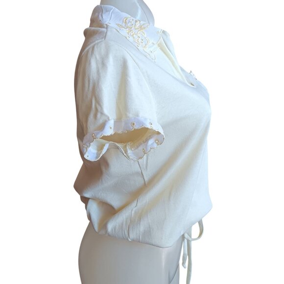 Medium True Vintage Embroidered Collar Drawstring Waist Kelly Park Top Blouse - Picture 3 of 9